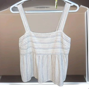 NWOT Lucky Brand Crop Top Womens S/P Linen Striped Adjustable Straps L20" W32" - Picture 1 of 9