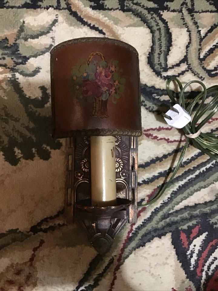 Art Deco After Sunset Lightolier Wall Scone With RARE Clip On Floral Shade - Image 1 of 4