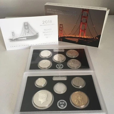 2018 S, US Mint Silver Reverse Proof Set (9 Coins)****No Penny****w/Box & COA - Image 1 of 4