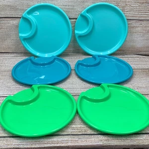 The Pampered Chef Divided Plates Lot of 6 Picnic Plastic Plates Green Blue Teal - Picture 1 of 5