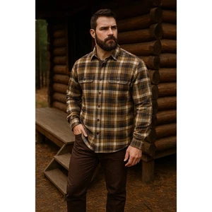Camisa Duluth Trading Co Para Hombre XL Marrón A Cuadros Relajada Cabina Franela Swingin Libre - Imagen 1 de 13