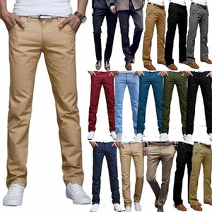 Männer Chino Jeans Regular Fit Straight Leg Stretch Hosen Alle Taille Hosen - Bild 1 von 20