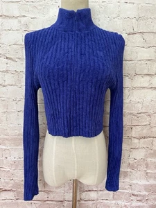 Urban Outfitters Sweater Womens L Purple Ribbed Crop Half Zip Mock Neck Pullover - Picture 1 of 5