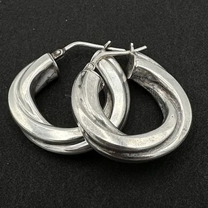 TWISTED sterling silver hoop earrings - 1/4" x 1" chunky latch-back 7.5 g Italy - Picture 1 of 11