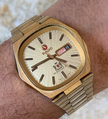 VINTAGE RADO MUSKETEER IX AUTOMATIC SWISS WATCH GOLD PLATED JUMBO 39MM BOXED 70S - Image 1 of 4