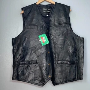 Giovanni Navarre Mens Size XL Black Patchwork Genuine Leather Vest Biker Moto - Picture 1 of 10