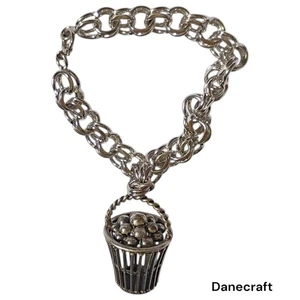 Vintage Oversized Basket Danecraft Sterling Silver Charm Bracelet - Picture 1 of 6