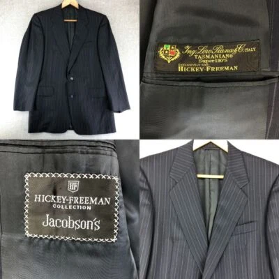 Hickey Freeman Blazer Loro Piana Tasmanian 120s Wool Navy Pinstripe Jacket 41L - Image 1 of 4