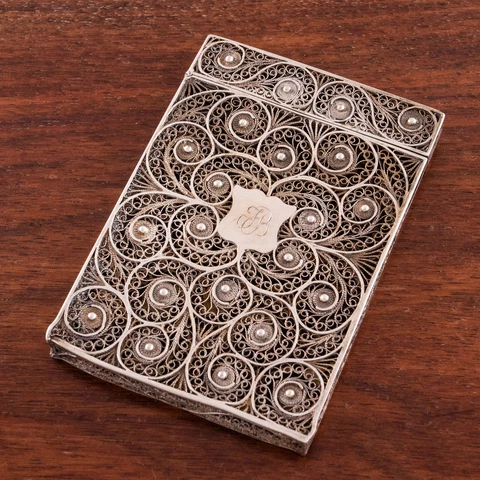ELEGANT AMERICAN STERLING SILVER CARD CASE SUPERB FILIGREE WORK Cover