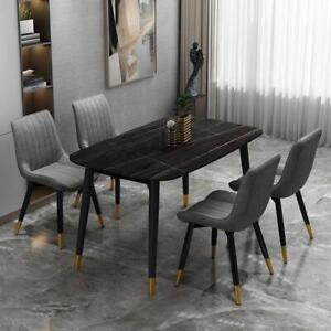 Alexander Dining Table and Four Grey Dining Chairs Set White/Black Marble Table
