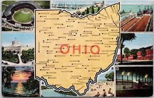 Bundesstaat Ohio Multi View Karte Vintage Postkarte Leinen - Bild 1 von 2