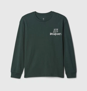 New Jean-Michel Basquiat Crown Kids Size XL (12) Street Art Green L/S Tee - Picture 1 of 3