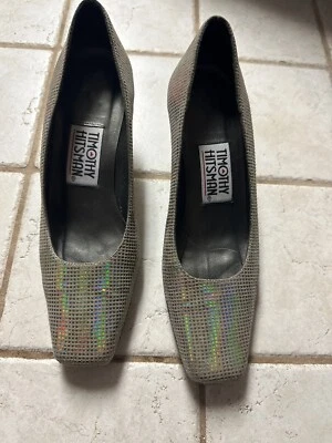 Timothy Hitsman Tacón Cuadrado Transparente Estampado Tela Puntera Cuadrada Metal Dorado 5.5M Foto 1 de 4