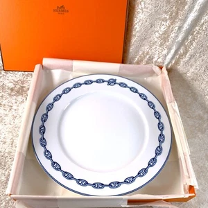Hermes Paris Large Presentation Plate Porcelain Chaine d'Ancre Blue 30 cm w Box - Picture 1 of 13