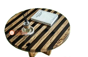 Black Epoxy Resin Wooden Round Coffee & End Side Table for Home And Living Decor - Picture 1 of 3