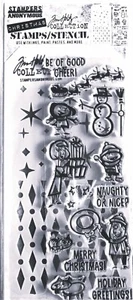 Christmas Cartoons Tim Holtz Clear Stamp & Diamond Dot Twinkle Stencil Set NEW! - Picture 1 of 2