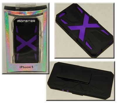 MONSTER - iPhone 5 - Negro y Púrpura - FUNDA para Teléfono Celular con CLIP DE CINTURÓN y Pantalla *NUEVO Foto 1 de 4