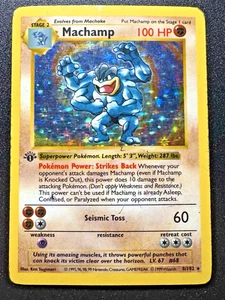 1st Edition Shadowless Machamp 8/102 Base Set Pokemon Card Holo Foil Rare HP - Picture 1 of 12