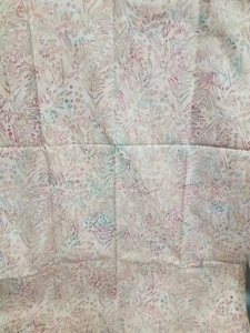 Batik Cotton Fabric - Light Blush/Pink background w/Green/Red/Aqua Leaves - Picture 1 of 2