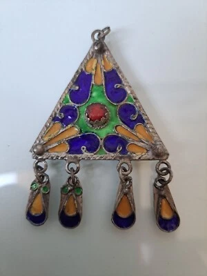 Bel Vecchio Ciondolo, 900 Argento Smaltato, Con Corallo, Raro! - Immagine 1 di 4