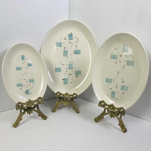 VTG Vernonware Metlox HEAVENLY DAYS 3 Size Oval Platter Set Turquoise USA 55-65 - Picture 1 of 14
