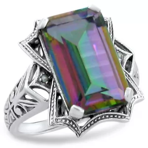 ANILLO FILIGRANA PERLA PLATA ESTERLINA 925 CUARZO MÍSTICO ESTILO ANTIGUO 6 QUILATES 274z - Imagen 1 de 4