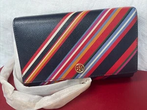 Neu mit Etikett Tory Burch Emerson Leder-Geldbörse mit farbigen Streifen an einer Kette - Bild 1 von 19