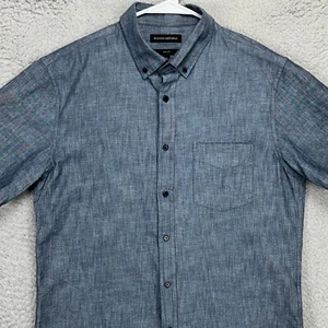 Banana Republic Adult Mens Button Down Shirt Medium Navy Slim Short Sleeve NEW - Picture 1 of 9