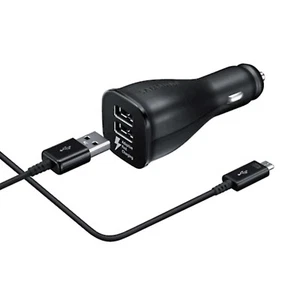 Cargador de coche Samsung - Adaptador de carga rápida de doble puerto con cable micro USB - Imagen 1 de 4