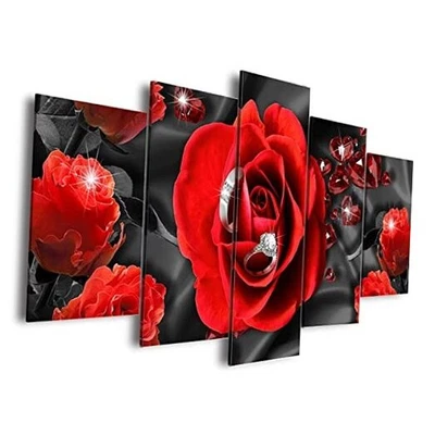  Arte de pared rosa lienzo pintura enmarcada 5 paneles para sala de estar 60"x30" rojo Foto 1 de 4