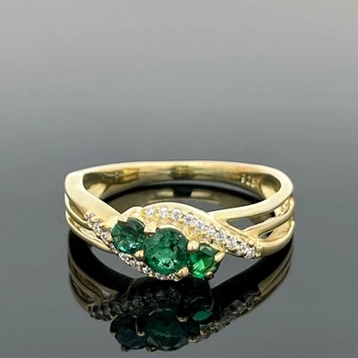 RING GR. 17 (CA.54) 925/-SILBER VERGOLDET MIT SMARAGD & ZIRKONIA SCHMUCKJAGD - Bild 1 von 3