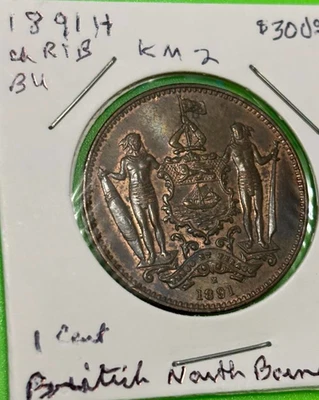 BRITISH NORTH BORNEO 1891H ONE CENT, CH R&B BU, CAT: $300, FREE USA SHIPPING - Image 1 of 4