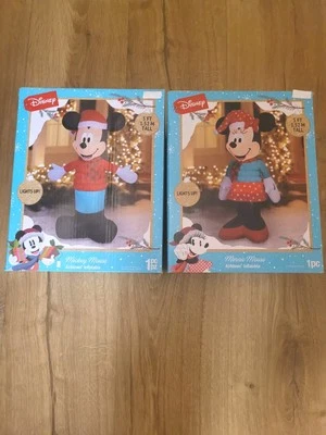 2 Gemmy 5 Ft  Matching Disney Mickey & Minnie Mouse Christmas Winter Inflatables - Image 1 of 4