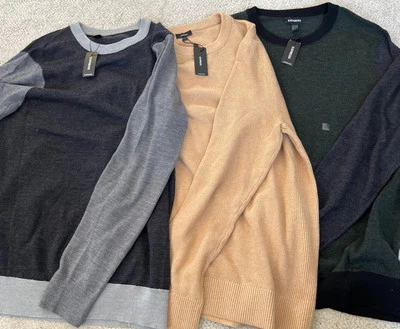 Lot Of 3 - NWT Express (2) Wool, (1) Cotton Crew Neck Mens Long Sleeve Sweater L - Imagem 1 de 4
