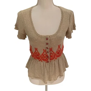 Moth Anthropologie Fanning Flames Kurzarm bestickt Strick Cardigan Oberteil S - Bild 1 von 10