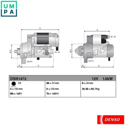 STARTER DSN1472 FOR TOYOTA YARIS/Hatchback/Van/VITZ YARIS/VITZ 1NR-FE 1.3L 4cyl - Image 1 of 4