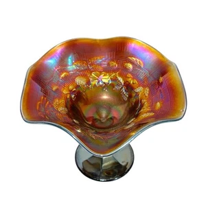 Northwood Carnival Glass footed pedestal compote Amethyst iridescent ruffled - Picture 1 of 8