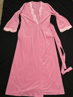 Vanity Fair бархат халат винтажный ремень дом пальто женщин размер P розовый США A23 - Изображение 1 из 4