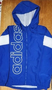 Adidas Windbreaker Jacket Boys Youth Teen L 14/16 Blue White Big Logo Full Zip - Picture 1 of 3