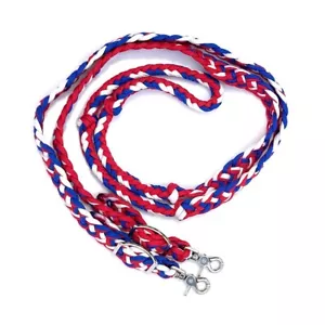 Braided Barrel Reins 8 ft long with 2 Scissor Snaps Red, White, Blue #55013 - Picture 1 of 2