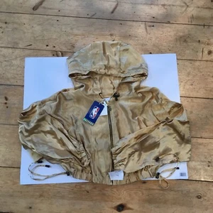 Bershka NBA “Dallas Mavericks” Silky Cropped Jacket Gold Hooded XS Zip Front - Picture 1 of 24