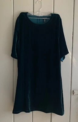 Eileen Fisher Talla M Cambio Terciopelo Azul Abeto Mangas Cortas Foto 1 de 4