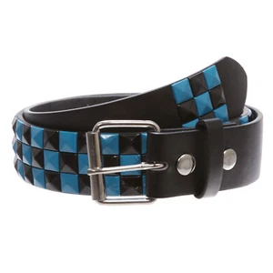 Cinturón de Cuero Tablero de Cuadro Tachonado Estrella Negra y Azul Snap On Punk Rock - Imagen 1 de 10
