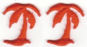 Lot of 2 Orange Tropical Beach Palm Tree Embroidery Applique Patch - Picture 1 of 1