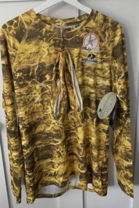 Mossy Oak Long Sleeve Fishing T-shirt With Gaiter Yellow Fin Camouflage Sz. M - Picture 1 of 6