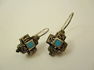 Vintage Sterling Silver Turquoise Earrings Ornate Filigree Southwestern Style - Picture 1 of 7
