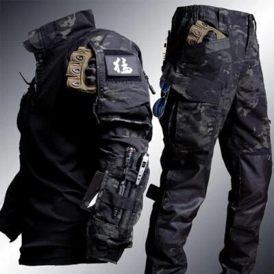 Tactical Military Army Clothes Uniform Paintball Shirts Pants Set Solid - Image 1 of 4