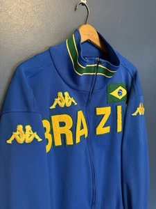 Vintage Y2K Kappa Brazil Soccer Zip Polyester Sweatshirt Size XL Blue - Picture 1 of 4