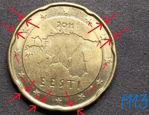 Estland,20 Eurocent,2011 mit Fehler tolle sehr seltene Münzmarke Defekt Gewicht 5,78g - Bild 1 von 2