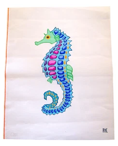 Beautiful Vintage Seahorse Needlepoint Large Canvas Design C201 New Not Started - Picture 1 of 6
